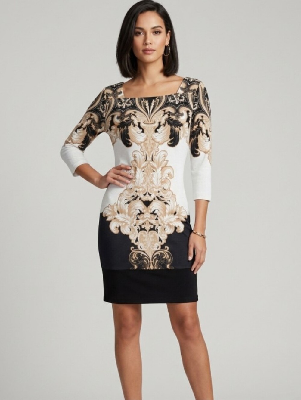 New York & Company Black and Cream Baroque Print Dress NWT Size XL